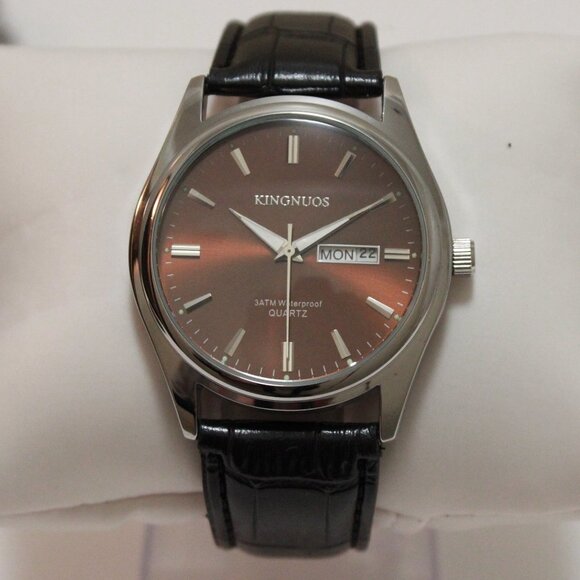 Men's Contemporary Dress Watch Silver Case Black Leather Watch Strap 40mm - Picture 3 of 13